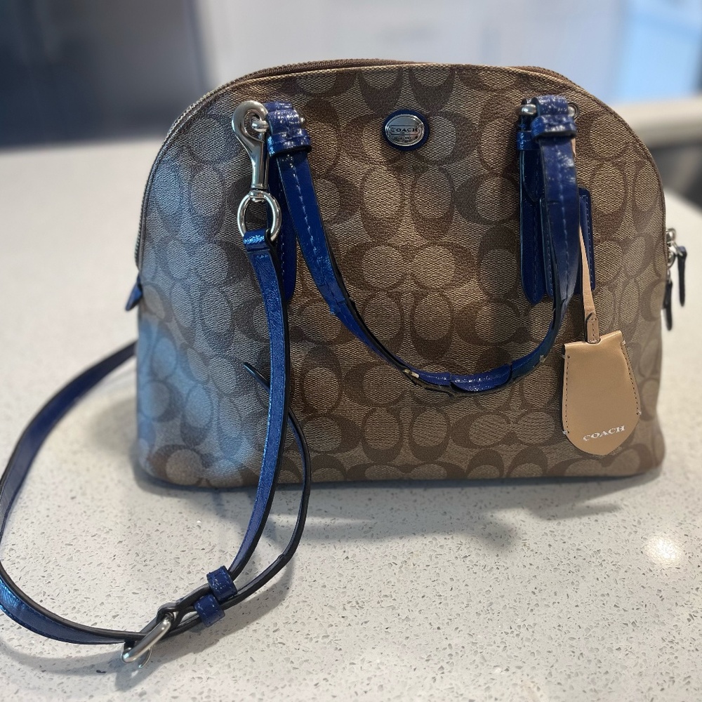 Coach Peyton Signature Cora Domed Satchel Handbag with Adjustable and Removable